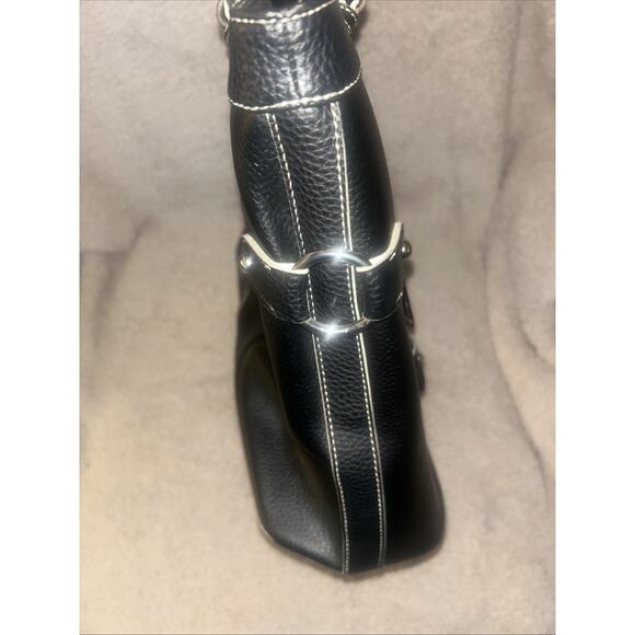 Stunning WILSONS Black/Silver Pebble Leather Handbag Satchel w/Contrast Stitch - Picture 6 of 9